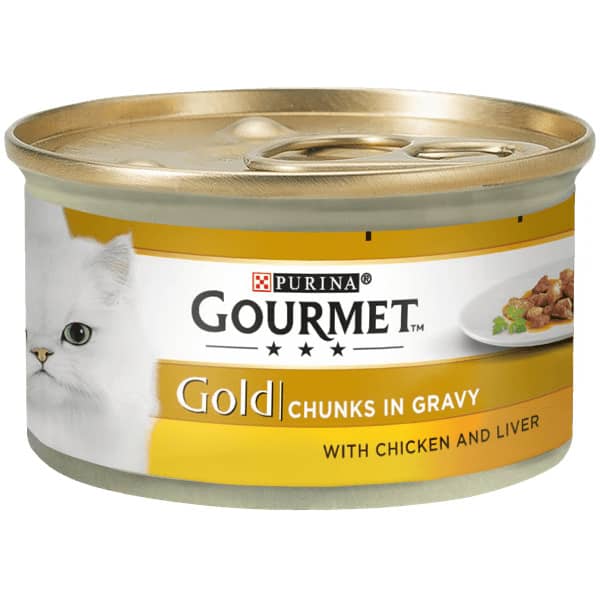 GOURMET GOLD CHUNKS GRAVY kaķu konservi Vista, aknas mērcē 85g